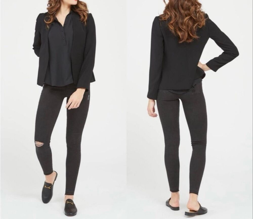 Spanx $128 Women's Distressed shaping Denim Skinny Jeans Black Small NWT